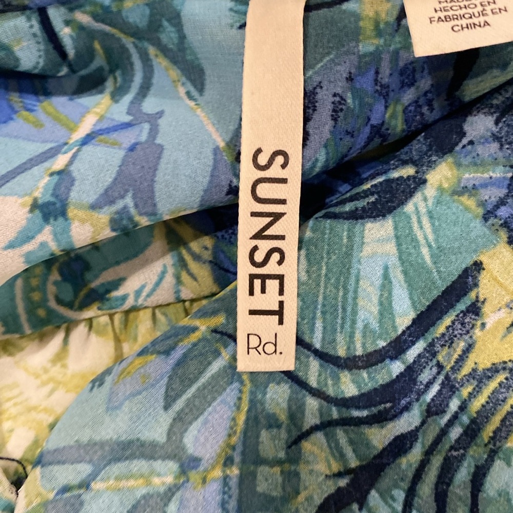 Sunset Rd size Small Blue and Green Asymmetrical Ruffled Blouse - Picture 5 of 10